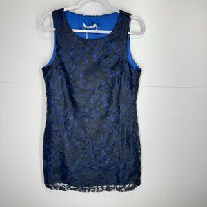 NWT Lucy Paris Sleeveless Lace Shift Dress in Black over Blue